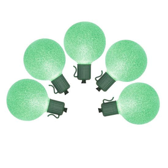 Set of 10 Battery Operated Sugared Green LED G50 Christmas Lights - Green Wire