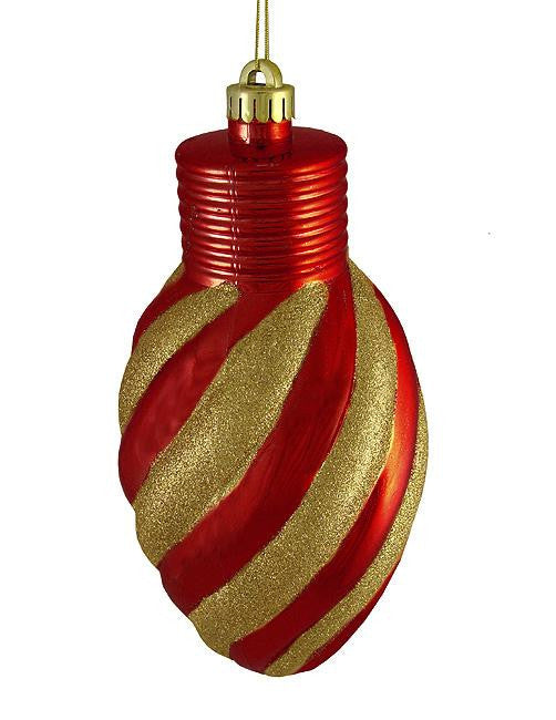 Red and Gold Glitter Stripe Shatterproof Light Bulb Christmas Ornament 11"