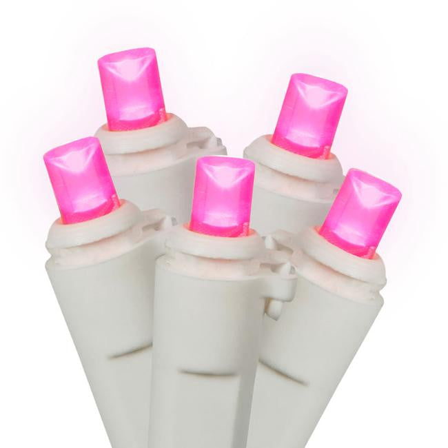 Set of 60 Hot Pink LED Wide Angle Christmas Lights - White Wire