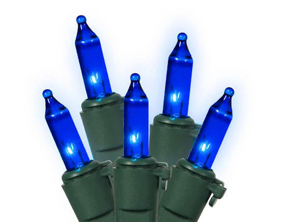 Set of 100 Blue LED Mini Christmas Lights 4" Bulb Spacing 22 AWG - Green Wire