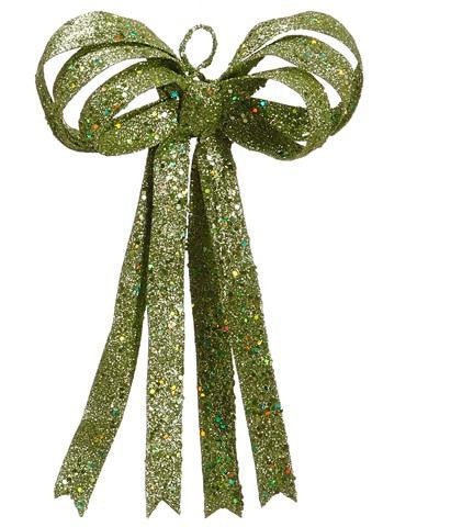 13.5" Christmas Brites Lime Green Glitter Christmas Ribbon Bow Decoration