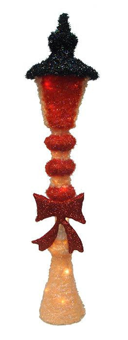 51" Lighted Sparkling Tinsel & Sisal Lamp Post Christmas Yard Art Decoration