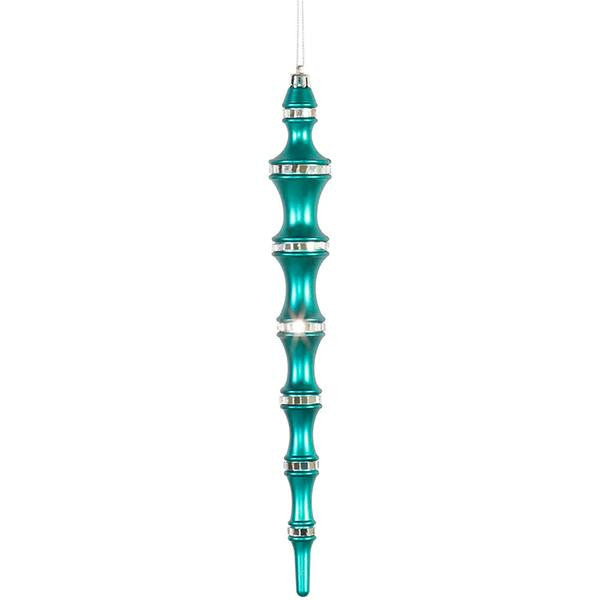 4ct Turquoise Mirrored Shatterproof Icicle Finial Christmas Ornaments 12"