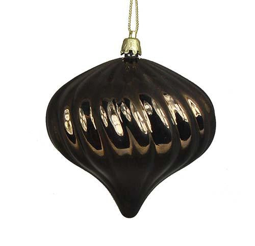 4ct Shiny Chocolate Brown Swirl Shatterproof Onion Christmas Ornaments 4"