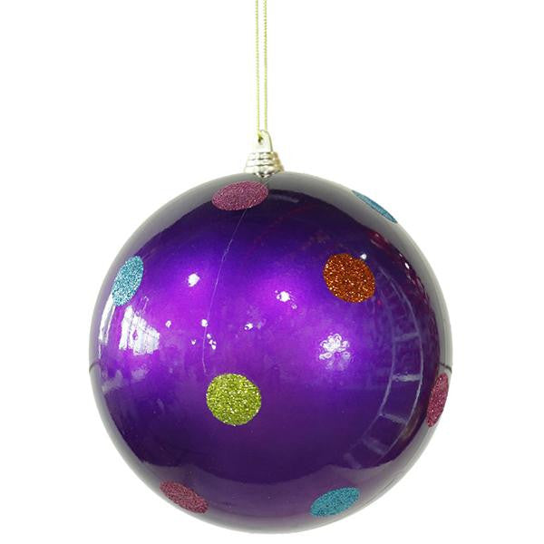 Candy Fantasy Purple Polka Dot Shatterproof Christmas Ball Ornament 5.5" (140mm)