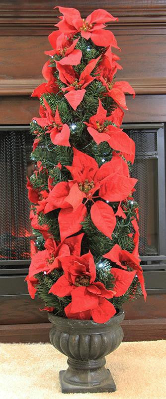 3' Pre-Lit B-O Red Artificial Poinsettia Potted Christmas Tree - Clear LED