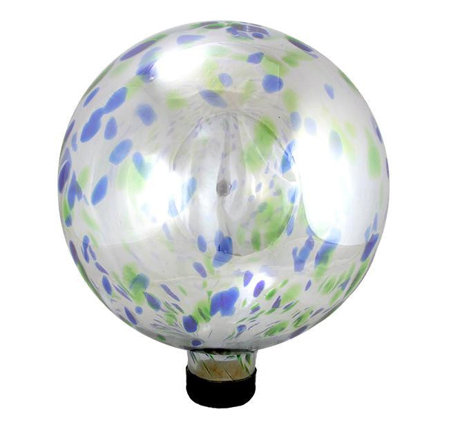 10" Speckled Blue and Green Transparent Glass Outdoor Patio Garden Gazing Ball