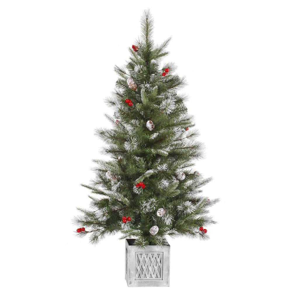 4' Pre-Lit Frosted Pine Cone and Berry Potted Artificial Christmas Tree - Clear