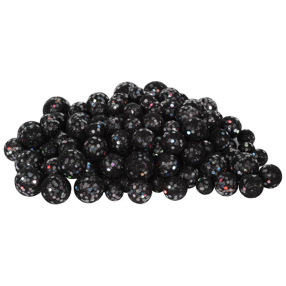 60ct Black Sequin and Glitter Christmas Ball Decorations 0.8" - 1.25"