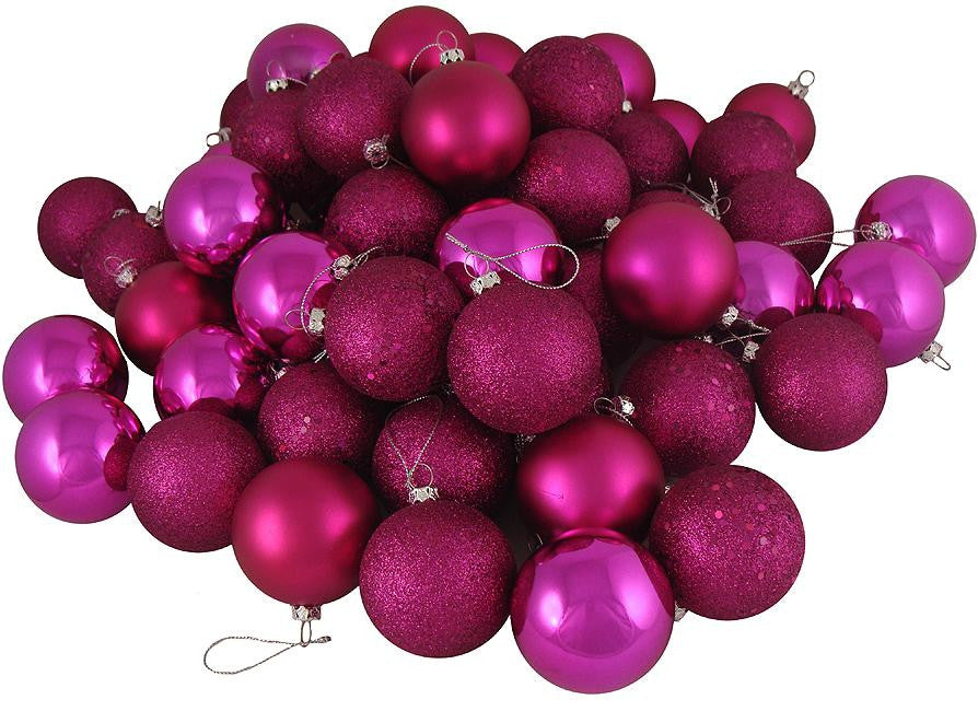 16ct Pink Magenta Shatterproof 4-Finish Christmas Ball Ornaments 3" (75mm)