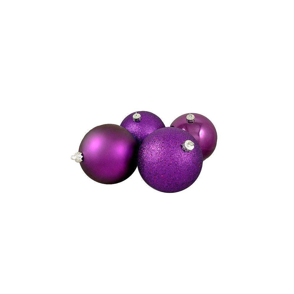 4ct Eggplant Purple Shatterproof 4-Finish Christmas Ball Ornaments 8" (200mm)