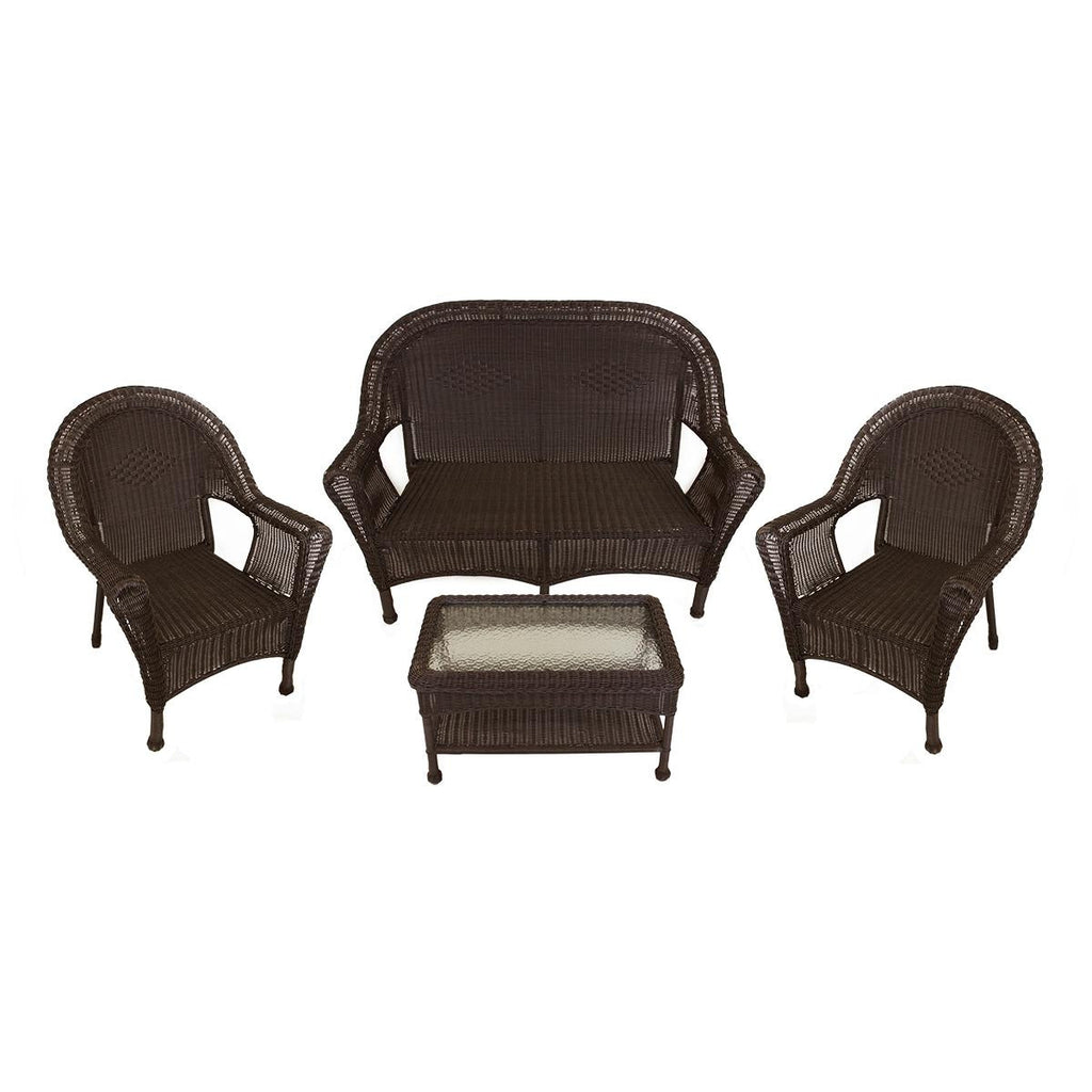 4-Piece Brown Resin Wicker Patio Furniture Set- 2 Chairs, Loveseat & Table