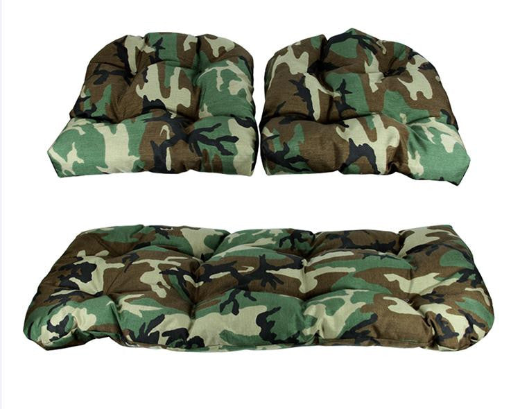3-Piece Tufted Wicker Furniture Patio Cushion Set - Woodland Terrace Camo