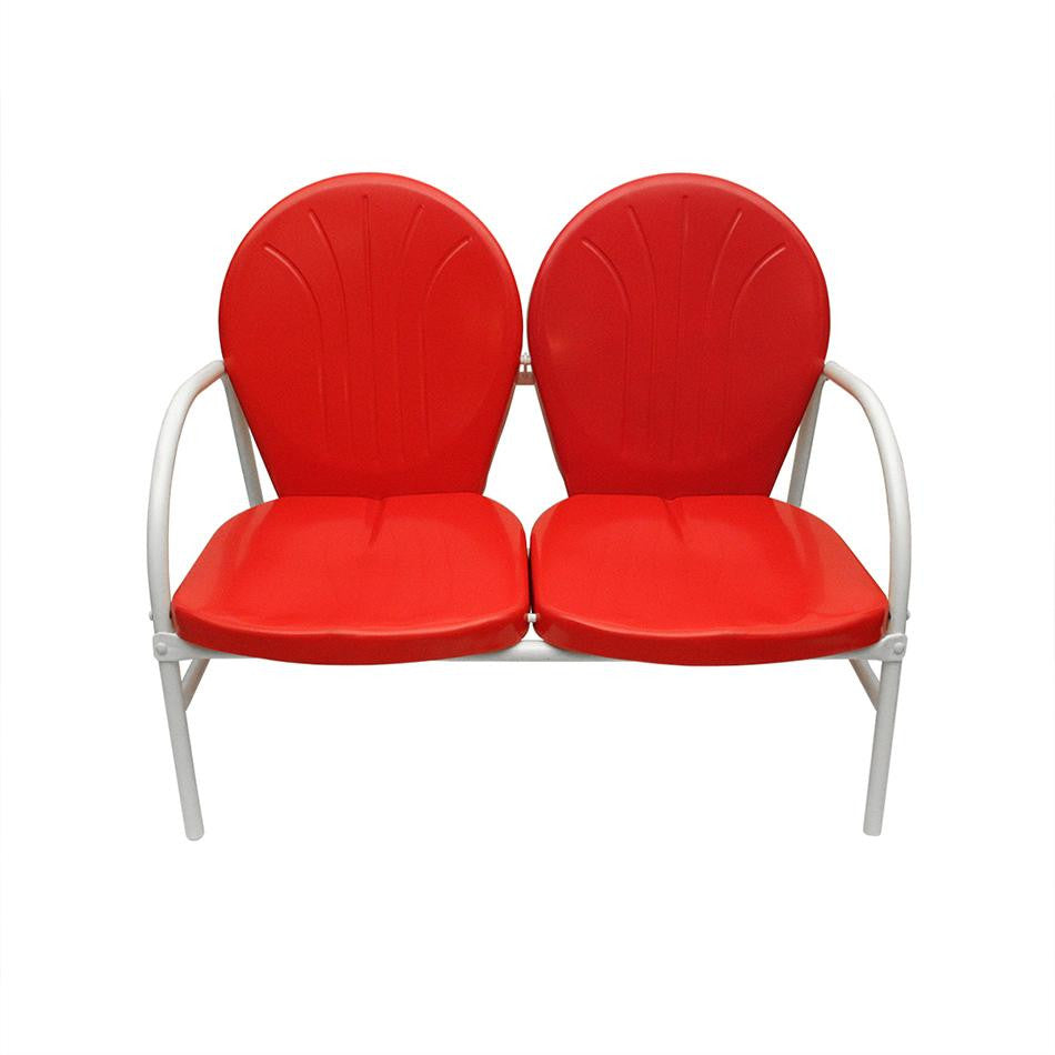 Vibrant Red and White Retro Metal Tulip 2-Seat Double Chair