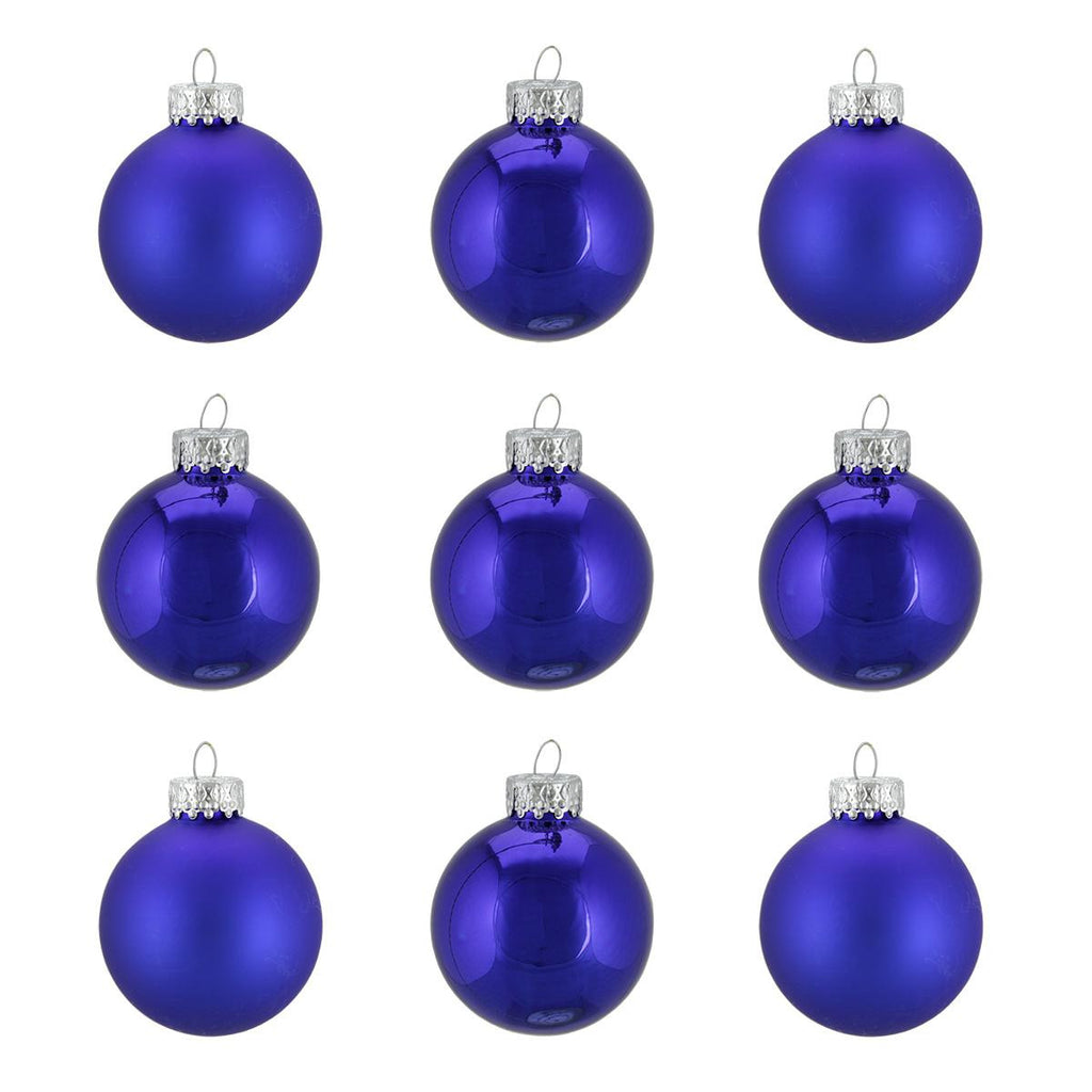 9ct Shiny and Matte Cobalt Blue Glass Ball Christmas Ornaments 2" (50mm)
