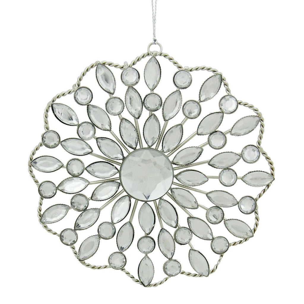 4.5" Silver Jeweled Rhinestone Medallion Christmas Ornament