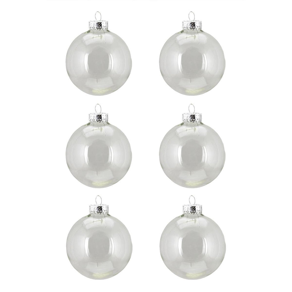 6ct Transparent Clear Glass Ball Christmas Ornaments 2.5" (65mm)