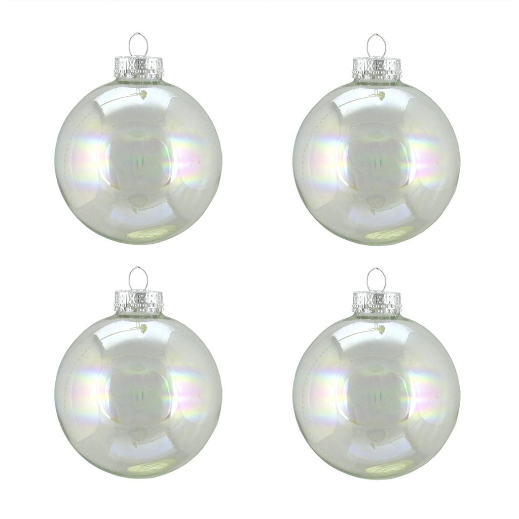 4ct Clear Iridescent Glass Ball Christmas Ornaments 3" (80mm)