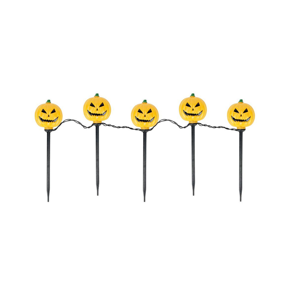 Set of 5 Lighted Scary Jack-o-Lantern Pumpkin Halloween Pathway Marker Lawn Stakes - Clear Lights