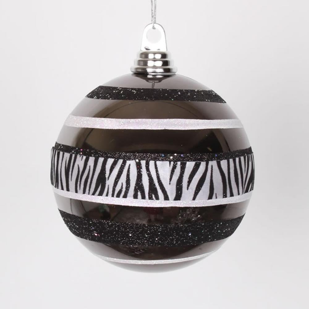 Diva Safari Zebra Print & Stripes Black and White Commercial Size Christmas Ball Ornament 5.5"
