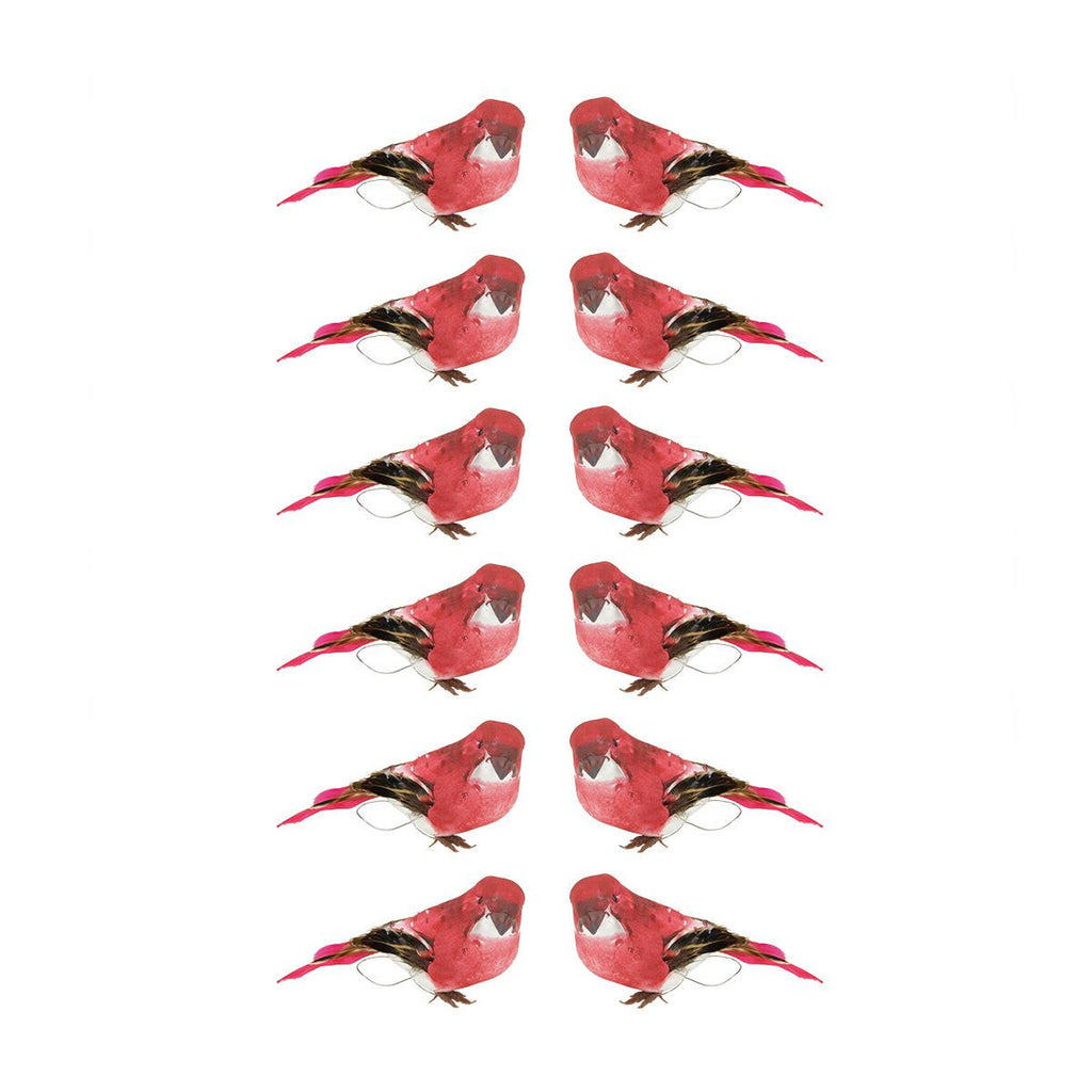 Pack of 12 Red and Pink Smoke Spotted Bird Christmas Ornaments 3.25"