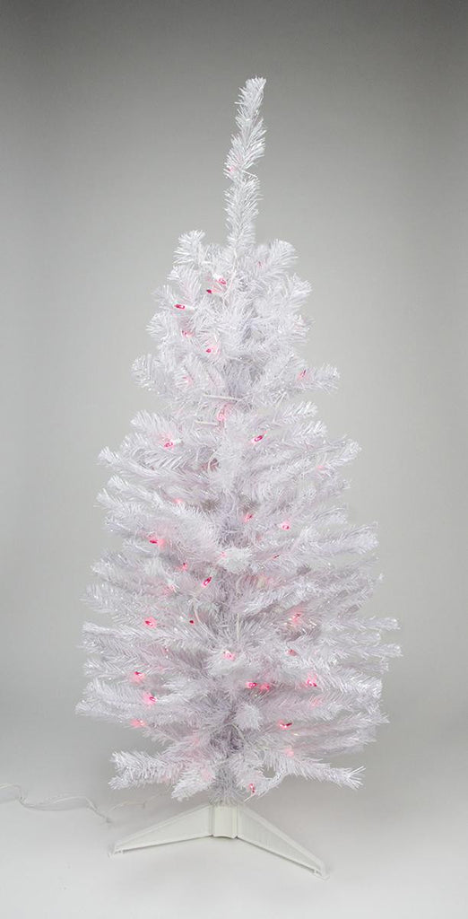 2' Pre-lit White Iridescent Pine Artificial Christmas Tree - Pink Lights
