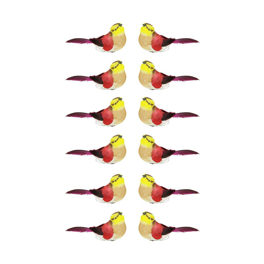 Pack of 12 Delightful Red and Yellow Spotted Bird Christmas Ornaments 4.75"