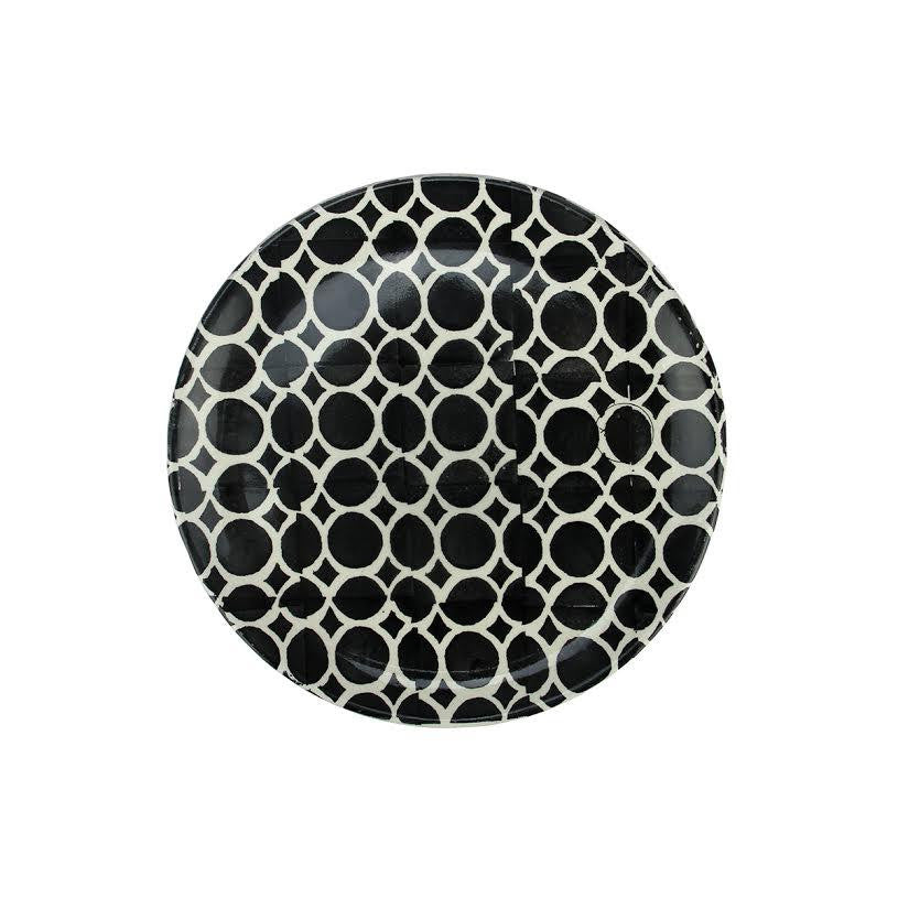 Basic Luxury Decorative White Circles on Black Round Terracotta Dinner Plate 9.25"