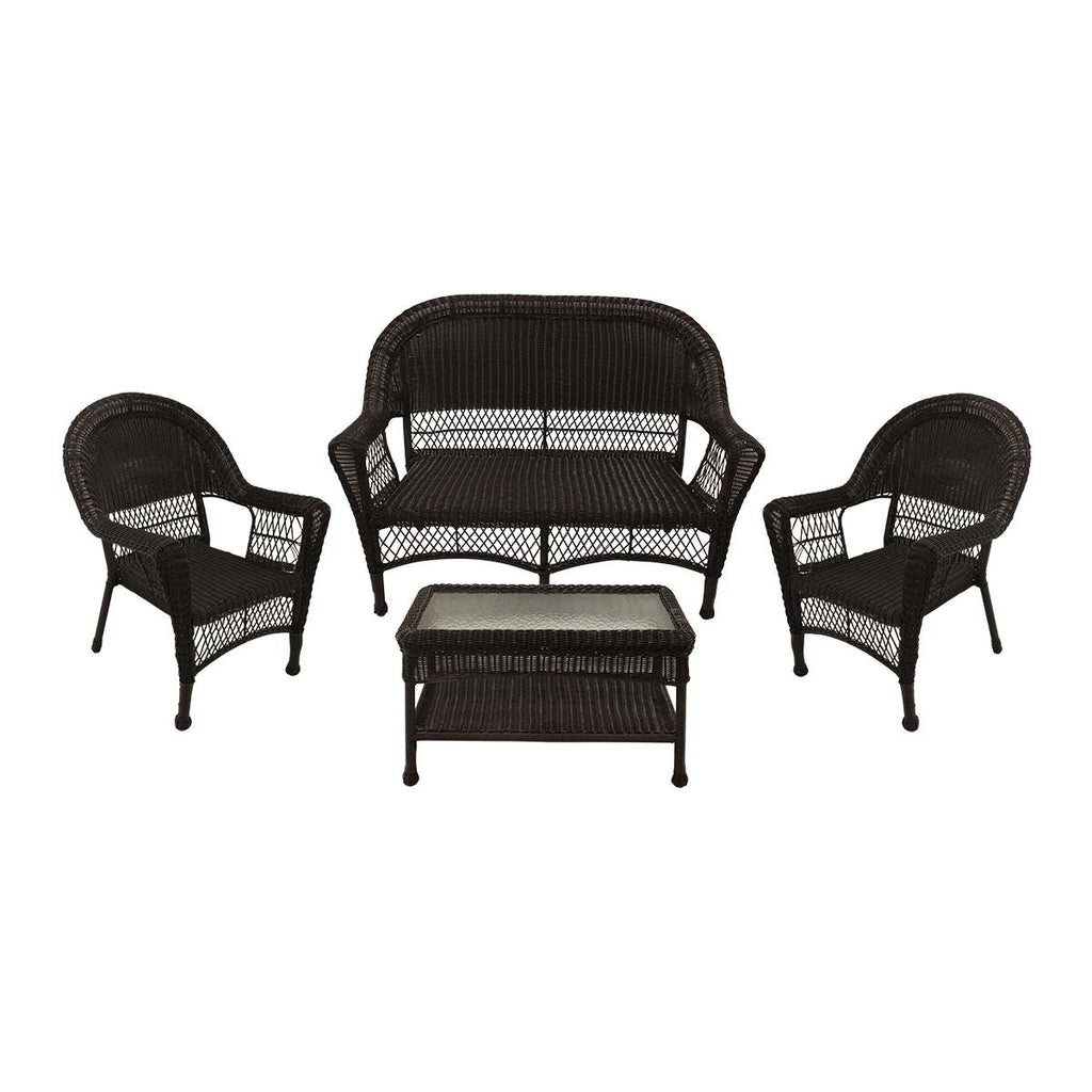 4-Piece Brown Resin Wicker Patio Furniture Set - 2 Chairs, Loveseat & Coffee Table