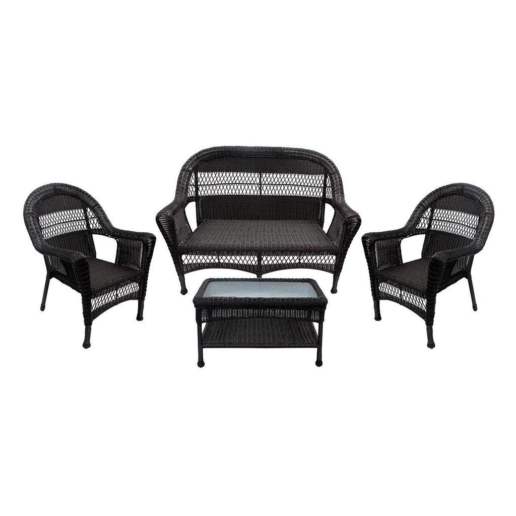 4-Piece Brown Resin Wicker Patio Furniture Set - 2 Chairs, Loveseat & Coffee Table