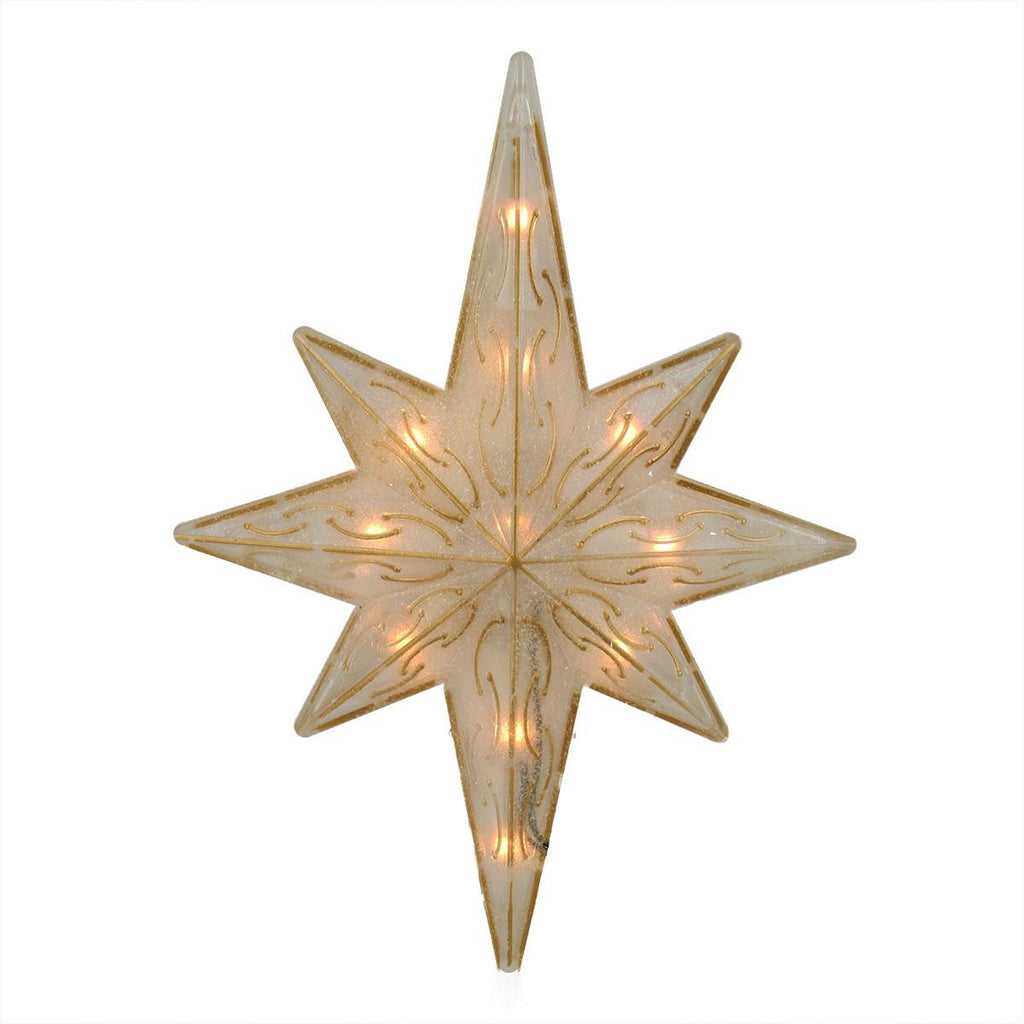 11.75" Lighted Gold Glitter Star of Bethlehem Christmas Tree Topper - Clear Lights