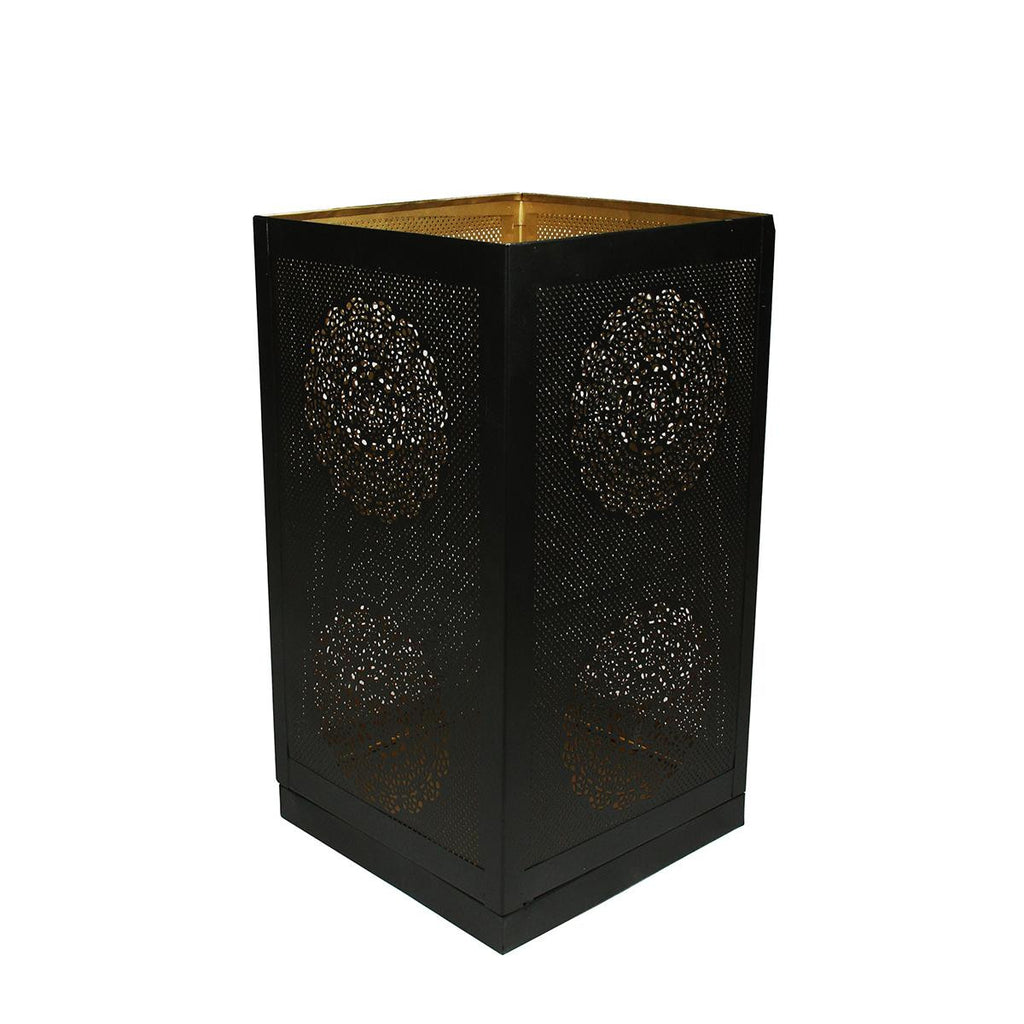 17" Black and Gold Moroccan Style Floral Cut-Out Pillar Candle Lantern