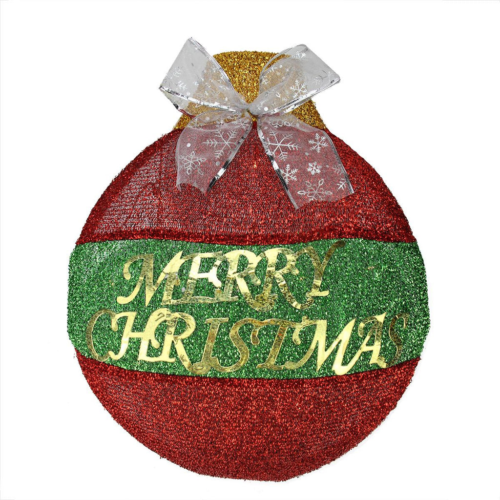 17.25" LED Lighted Red and Green "Merry Christmas" Ornament Hanging Wall Decoration