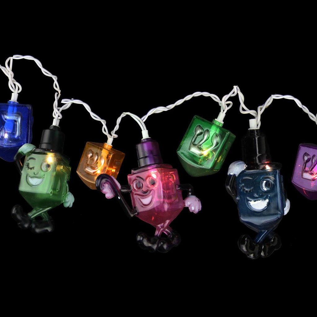 Set of 10 Colorful Draydelette Chanukah Hanukkah Garland Lights 10" Spacing - Green Wire