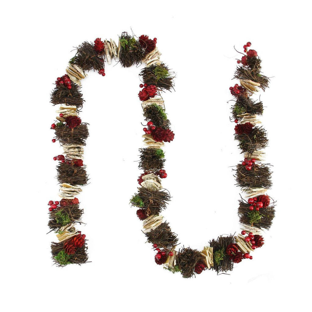 5' Decorative Mossy Natural Twig and Birch Wood Artificial Christmas Garland - Unlit