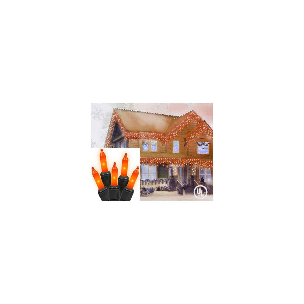 Set of 100 Orange Mini Icicle Halloween or Christmas Lights - Black Wire