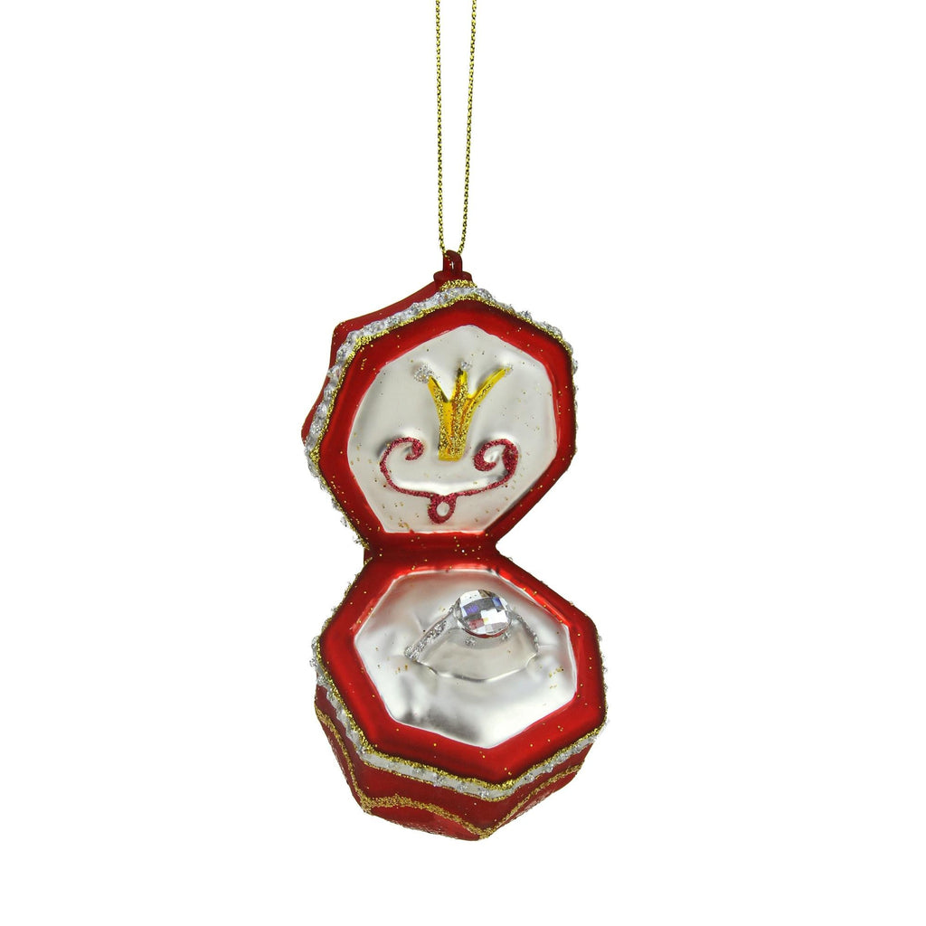 3.5" Red and Silver Wedding Ring Box Glass Christmas Ornament