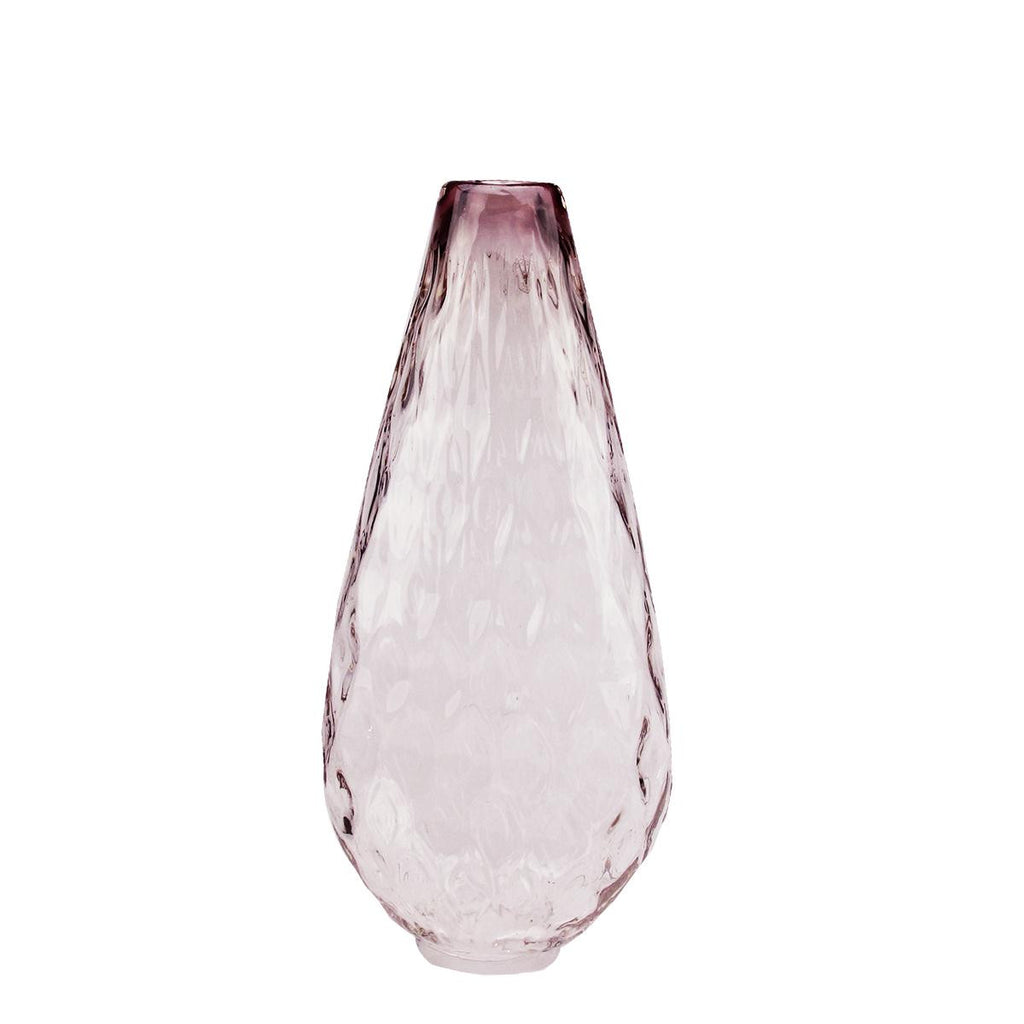 14" Teardrop Shaped Dusty Mauve Ombré Textured Hand Blown Glass Vase