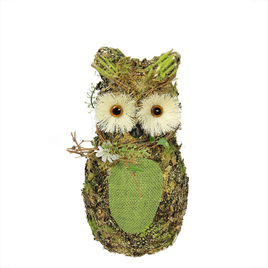 11" Brown and Green Decorative Owl Spring Table Top Figure