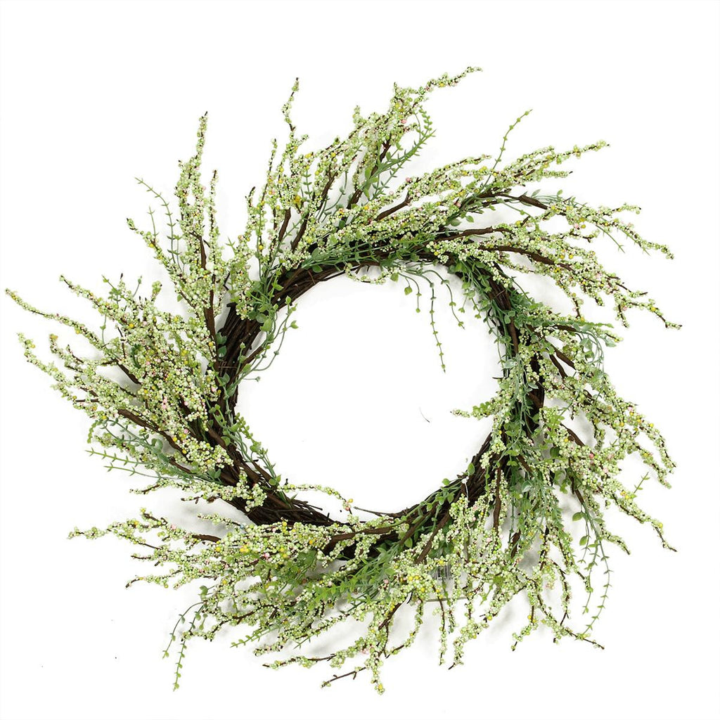 12" Green and Brown Decorative Berry Artificial Spring Twig Wreath - Unlit