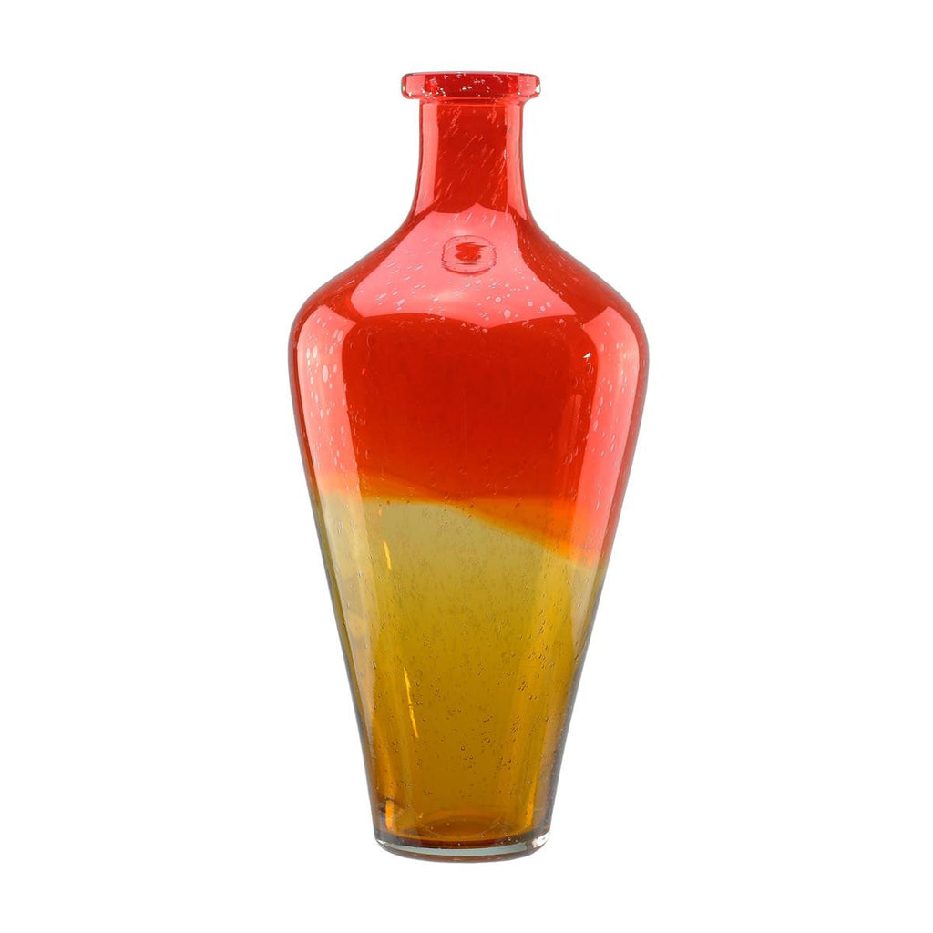15" Flame Orange and Amber Yellow Ombré Hand Blown Bubble Glass Vase