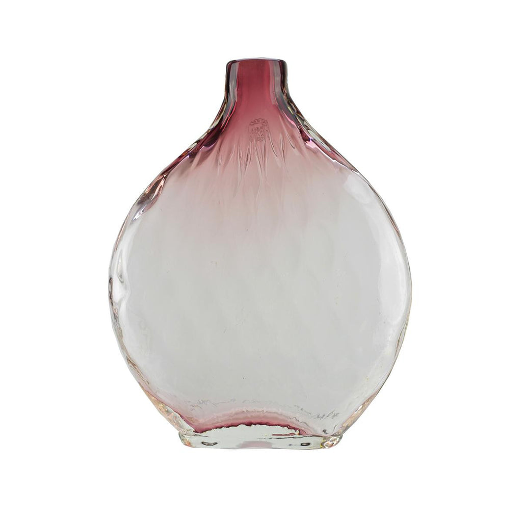 11.5" Disc Shaped Transparent Plum Purple Ombré Hand Blown Glass Vase
