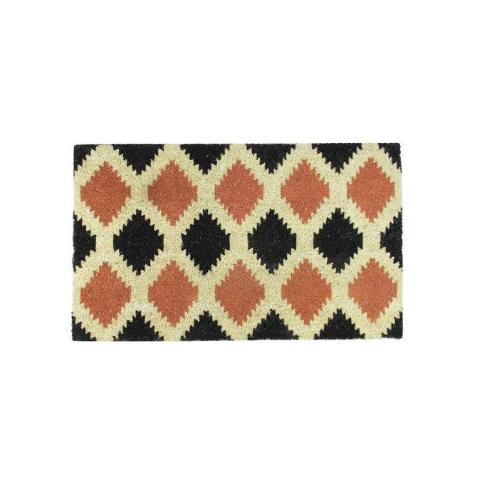 Black, Burnt Orange and Cream Coir Tribal Outdoor Rectangular Door Mat 29.5" x 17.75"