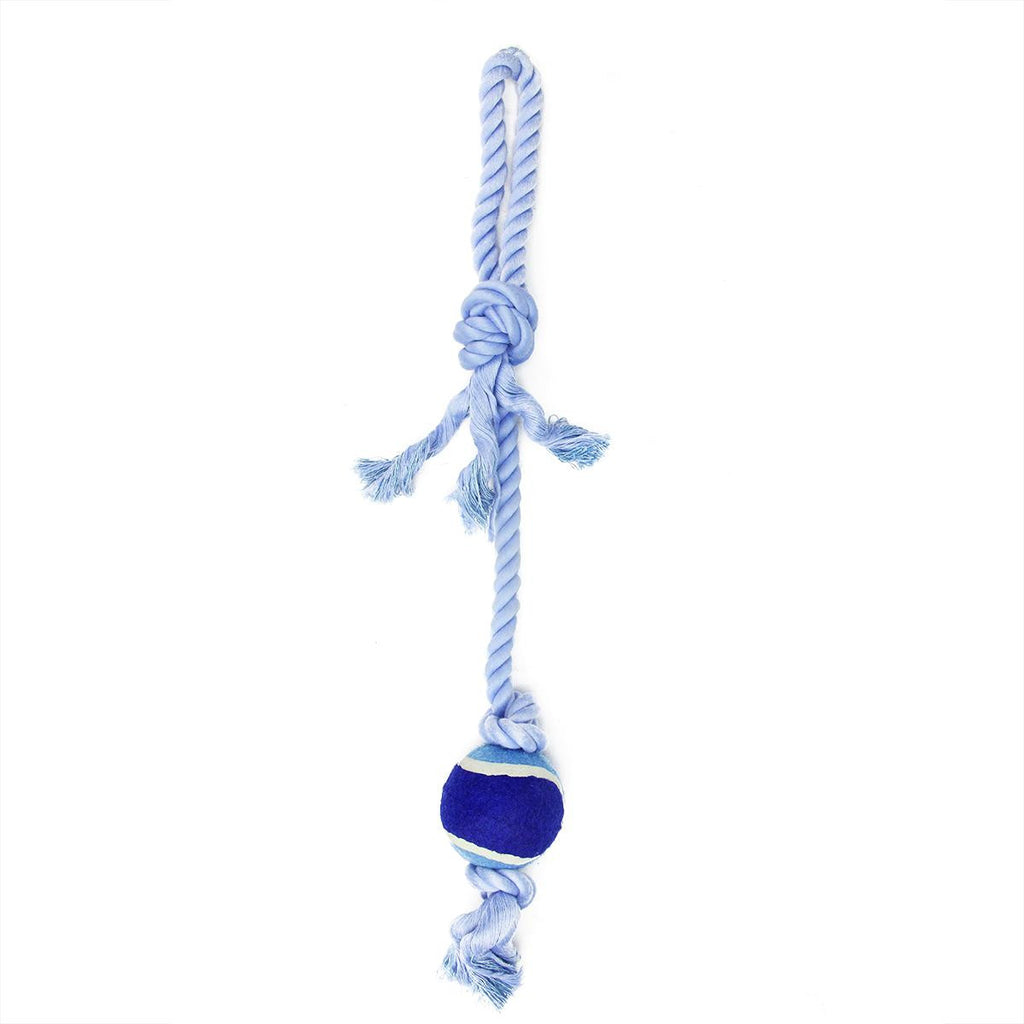 Cornflower Blue Ropie with Knotted Tennis Ball Durable Puppy Dog Chew Toy