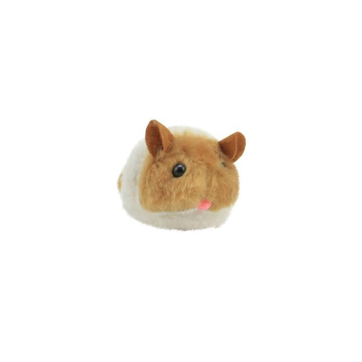 2.75" Plush Light Brown and White Faux Fur Scampering Mouse Toy for Cats