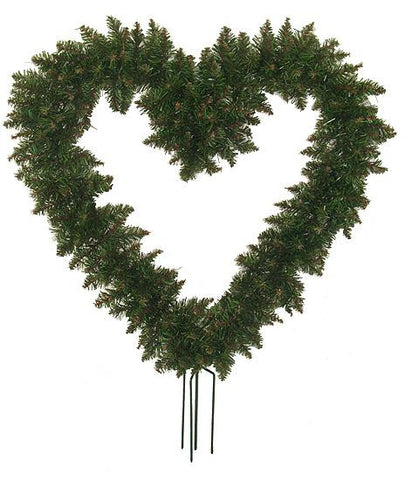 22" Green Pine Artificial Heart Shaped Valentines Day Wreath with Ground Stakes - Unlit