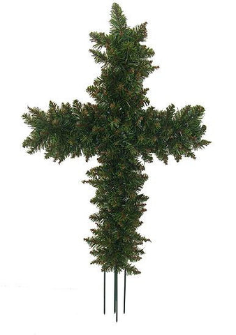 23.25" Green Pine Artificial Cross Shaped Wreath with Ground Stake - Unlit