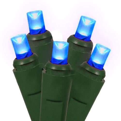 Set of 50 Commercial Grade Blue LED Wide Angle Christmas Lights - Green Wire