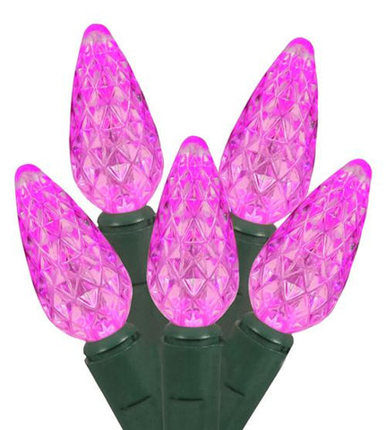 Set of 50 Commercial Grade Pink LED C6 Christmas Lights - Green Wire