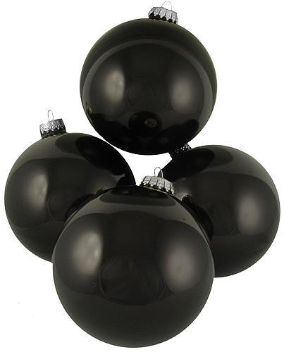 Club Pack of 16 Shiny Black Glass Ball Christmas Ornaments 4" (100mm)